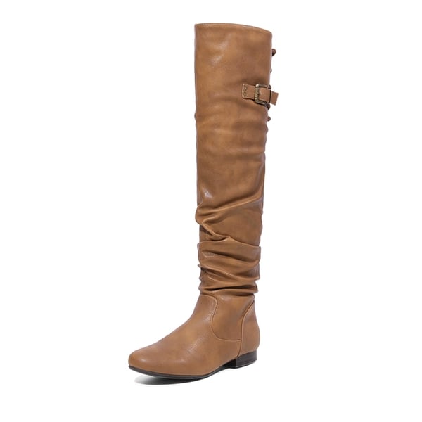 Winter Over The Knee Suede Boots - CAMEL PU -  0